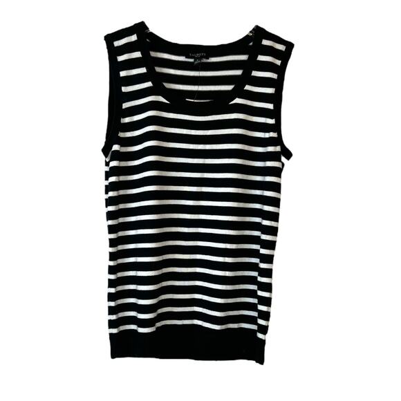 Talbots Sweaters - TALBOTS Stripe Knit Sleeveless Sweater in Black & White Size Small Petite